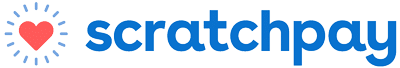 Logo for Scratchpay, featuring a blue stylized sun with a red heart at the center, symbolizing care and compassion like a trusted vet. The design is followed by "scratchpay" in bold blue lowercase letters.